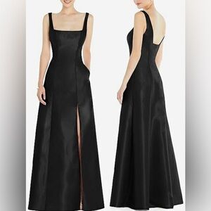 New Alfred Sung Square Neck Satin A-Line Black Gown D826 Sz 6